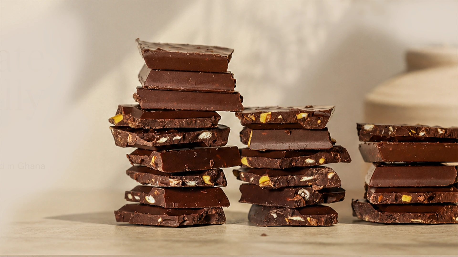 Stacks of Sekoe chocolate bark