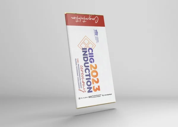 CIG Induction Ceremony 2023 chocolate packaging by Sekoe Chocolates, customizable for events, with red, white, and orange design.
